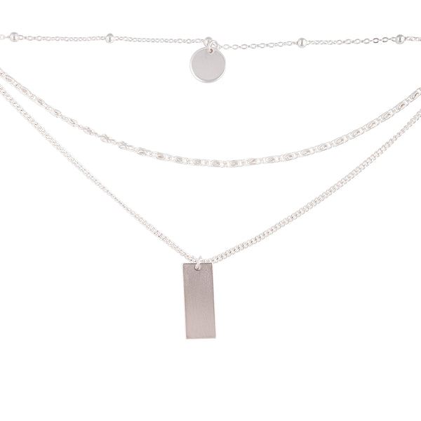 Silver Mixed Chain & Shape Layered Choker Necklace