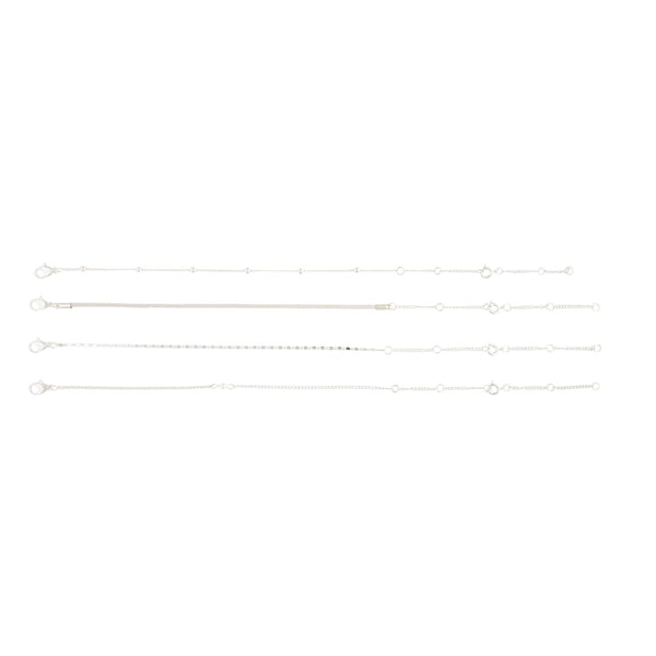 Silver Adjustable Bracelet Anklet Classic 4 Pack