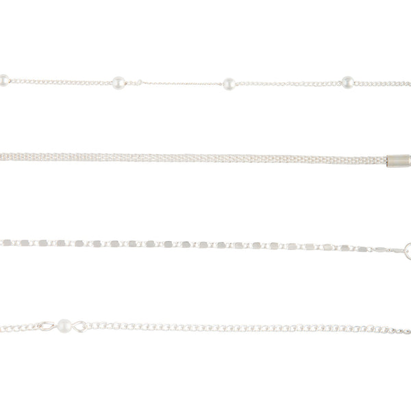 Silver Adjustable Bracelet Anklet Classic 4 Pack