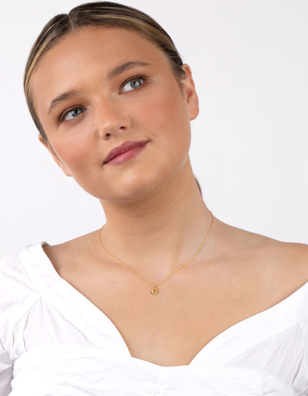 Gold Plated Sterling Silver Sunshine Pendant Necklace