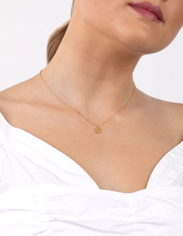 Gold Plated Sterling Silver Sunshine Pendant Necklace