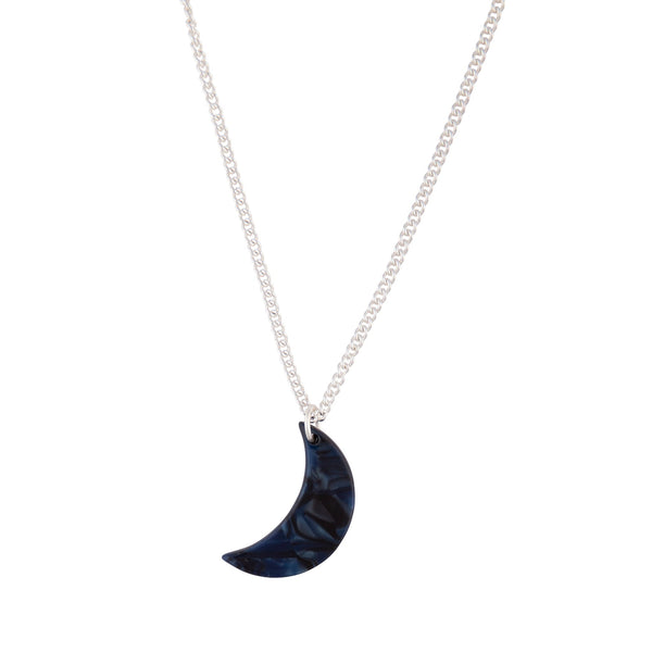 Silver Blue Acrylic Moon Charm Necklace