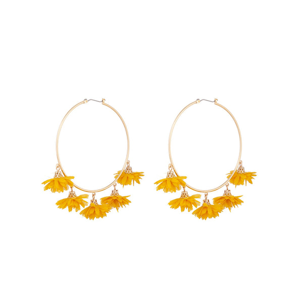 Yellow Gold Large Fabric Flower Hoop Earrings