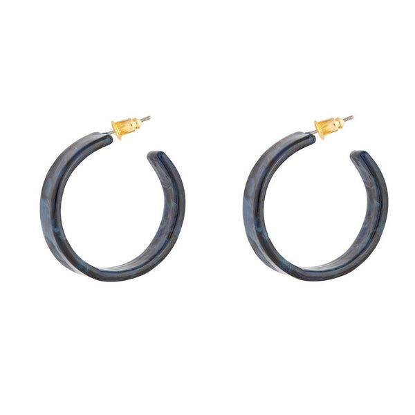 Blue Black Swirl 3/4 Hoop Earrings
