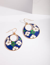 Blue Enamel Flower Circle Drop Earrings - link has visual effect only