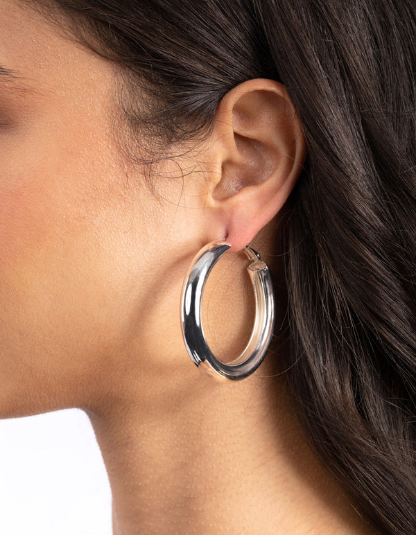 Polished Silver Chunky Hoop Earrings