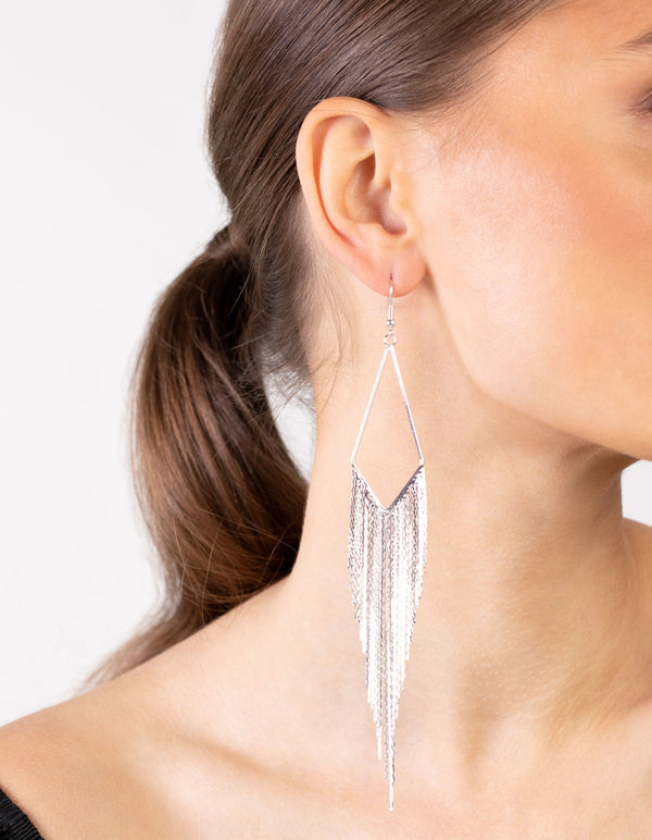 Silver Kite Fringe Chain Earrings