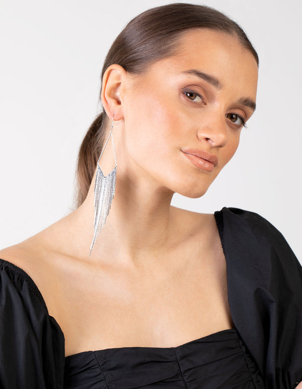 Silver Kite Fringe Chain Earrings