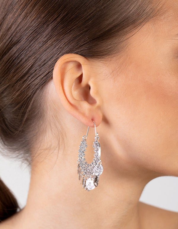Antique Silver Multi Coin Hoop Earrings