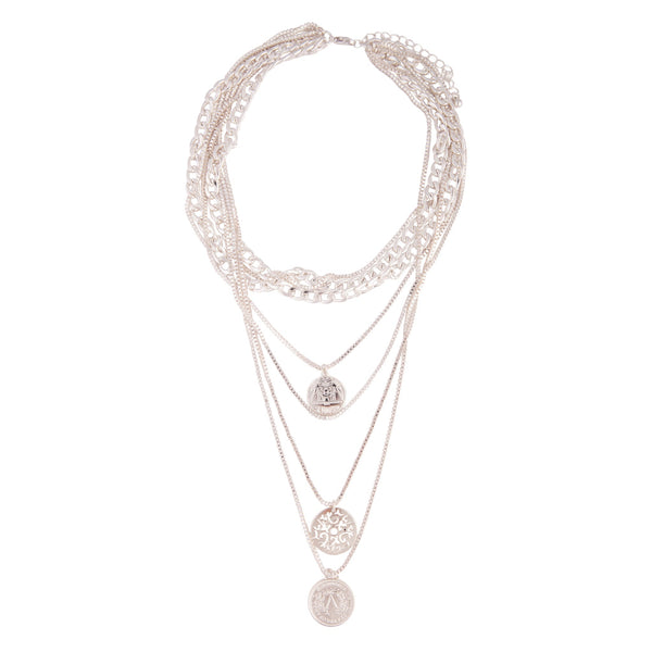 Silver Mix Coin Multi Layer Necklace