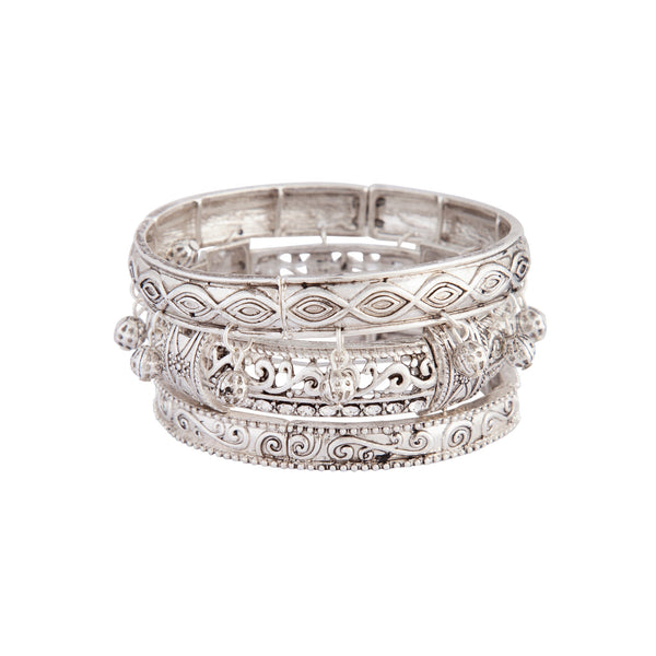 Antique Silver 3 Pack Stretch Bangle