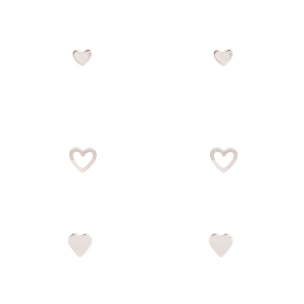 Silver Love Heart Earring 3 Pack