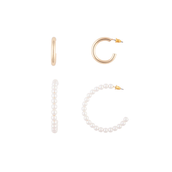 Gold Pearl Hoop 2 Pack Earring