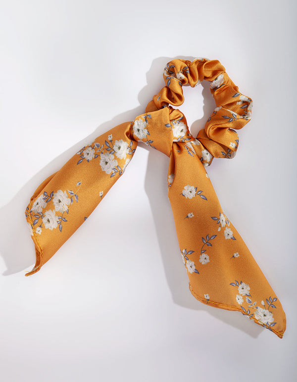 Mustard Floral Scarf Scrunchie