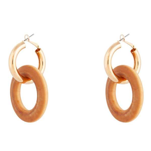 Gold Wood Brown Huggie Hoop Earrings