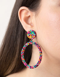 Rainbow Seed Bead Drop Hoop Earrings - link has visual effect only