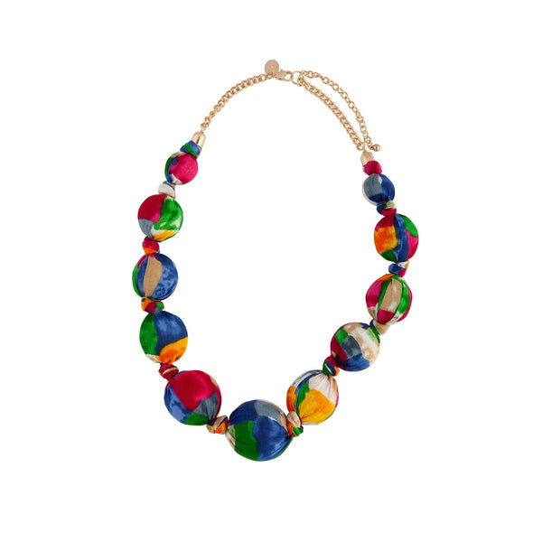 Gold & Fabric Covered Ball Necklace
