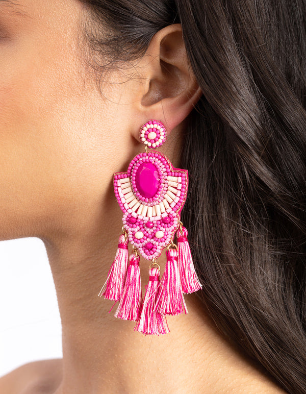Bead Flat Circle Dip Earrings