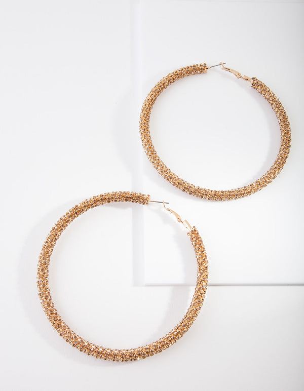 Gold 80MM Diamante Topaz Earrings