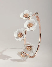 Rose Gold White Flower Charm Hoop Earrings - link has visual effect only