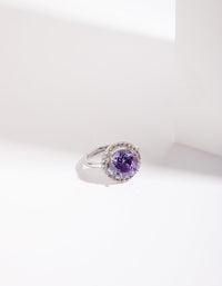 Rhodium Purple Cubic Zirconia Diamante Ring - link has visual effect only