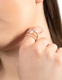 Rose Gold Round Stone Triple Band Ring - link has visual effect only
