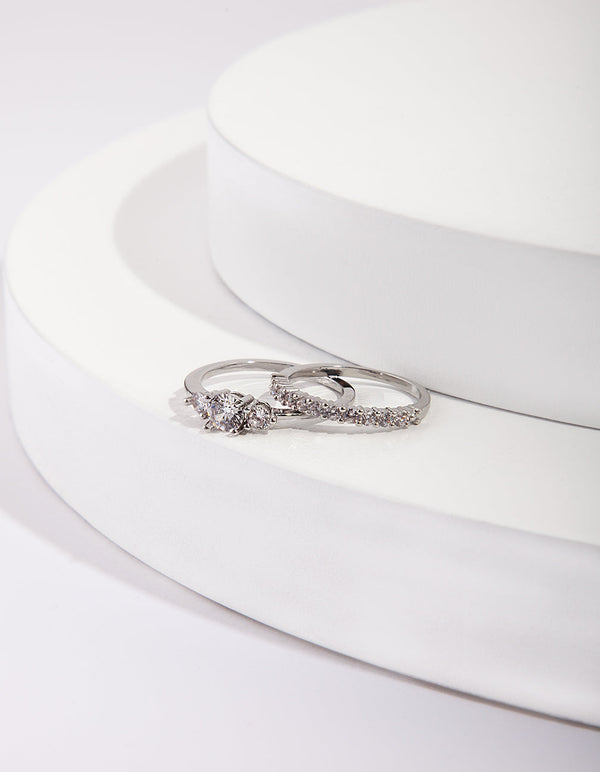 Rhodium Cubic Zirconia Vintage Ring Stack