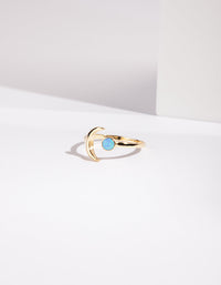 Gold Plated Sterling Silver Moon Synthetic Opal Ring - link has visual effect only