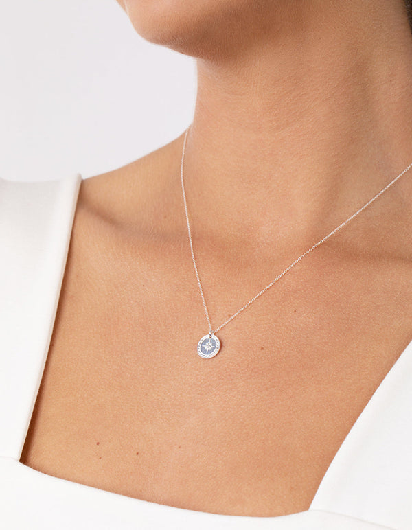 Sterling Silver Diamante Compass Necklace