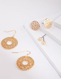 Gold Filigree Disc Earring 3 Pack - link has visual effect only