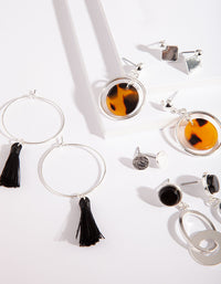 Silver Tortoiseshell Tassel Earring Pack - link has visual effect only