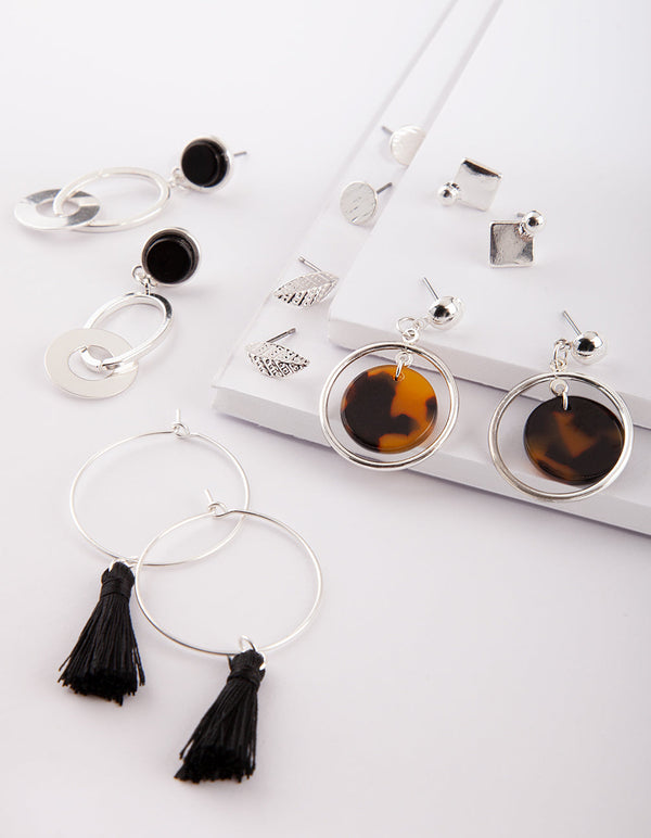 Silver Tortoiseshell Tassel Earring Pack
