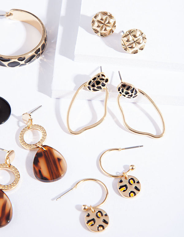 Gold Giraffe Animal Earring 6 Pack