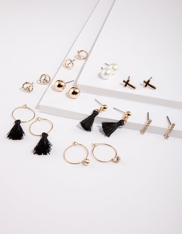 Gold Pearl Tassel Earring 9 Pack
