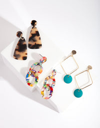 Acrylic Multi Coloured Drop Earring 3 Pack - link has visual effect only