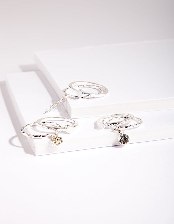 Silver Dainty Diamante Ring 3 Pack
