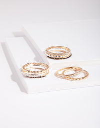 Mixed Metal Black Diamante Ring Pack - link has visual effect only