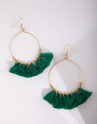 Gold Green Tassel Charm Loop Earrings - link has visual effect only