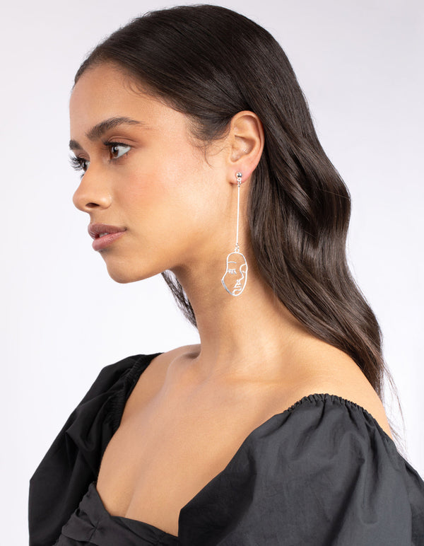 Silver Mismatch Face Drop Earrings