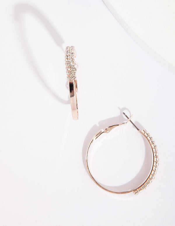 Rose Gold Diamante Front Hoop Earrings