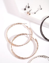 混合金属纹理切割环状耳环套装 - link has visual effect only