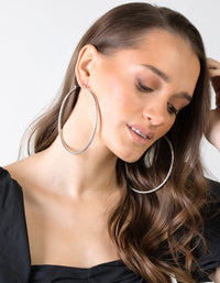 Silver Textured Large Hoop Earrings - link has visual effect only