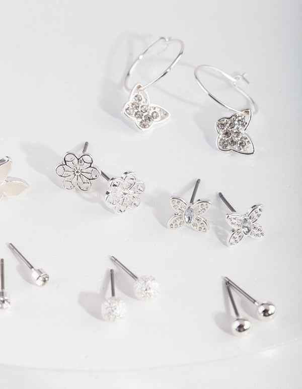 Silver Butterfly Hoop Drop Earring Pack