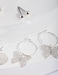 Silver Butterfly Hoop Drop Earring Pack - link has visual effect only
