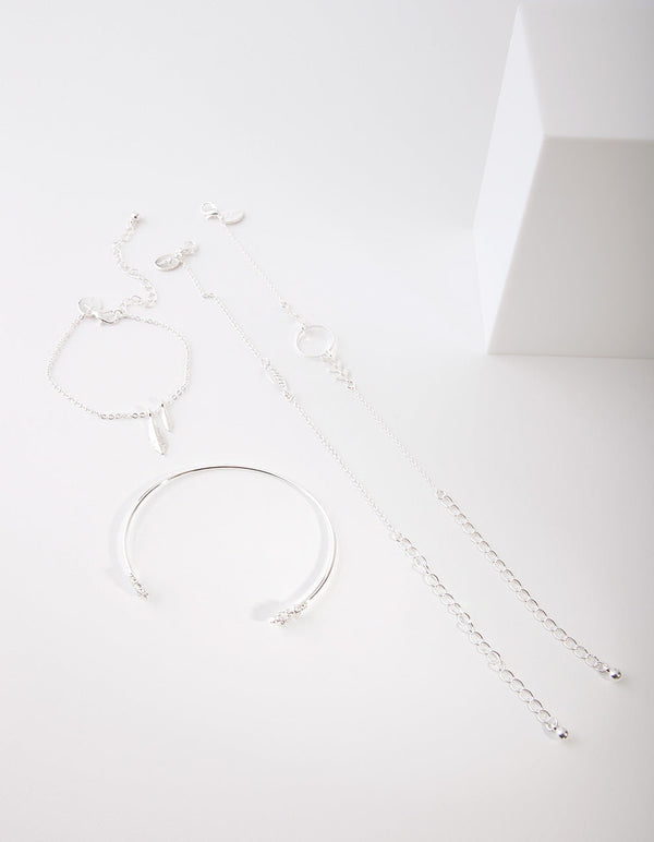 Silver Leaf Bracelet 4 Pack