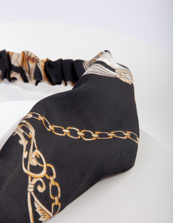 Black Chain Fabric Stretch Headband