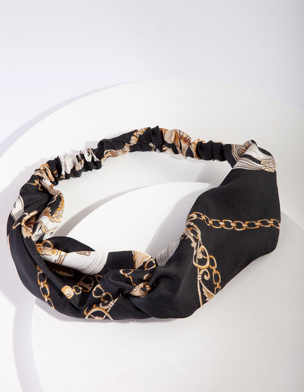 Black Chain Fabric Stretch Headband