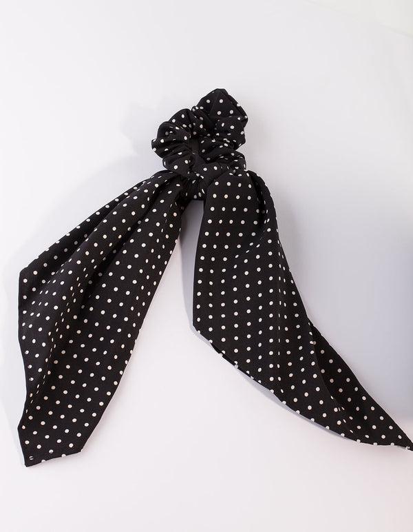 Black Polka Dot Scarf Scrunchie