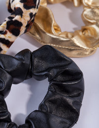 Metallic Gold Leopard Leatherette Scrunchie 3 Pack - link has visual effect only