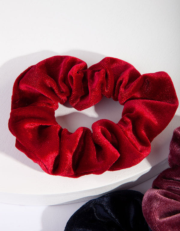 Red Pink Velvet Scrunchie 3 Pack